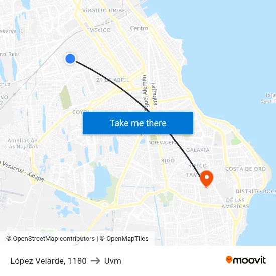 López Velarde, 1180 to Uvm map