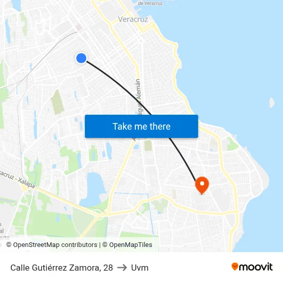 Calle Gutiérrez Zamora, 28 to Uvm map