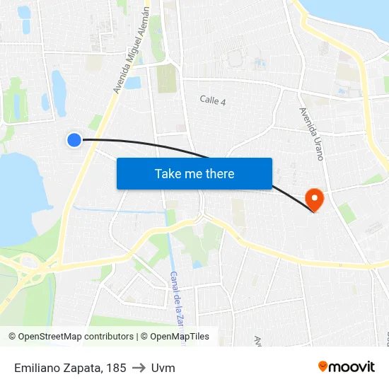 Emiliano Zapata, 185 to Uvm map