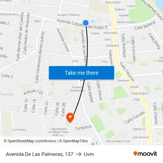 Avenida De Las Palmeras, 137 to Uvm map