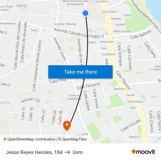 Jesús Reyes Heroles, 184 to Uvm map