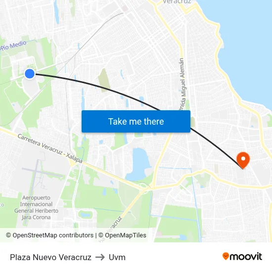 Plaza Nuevo Veracruz to Uvm map