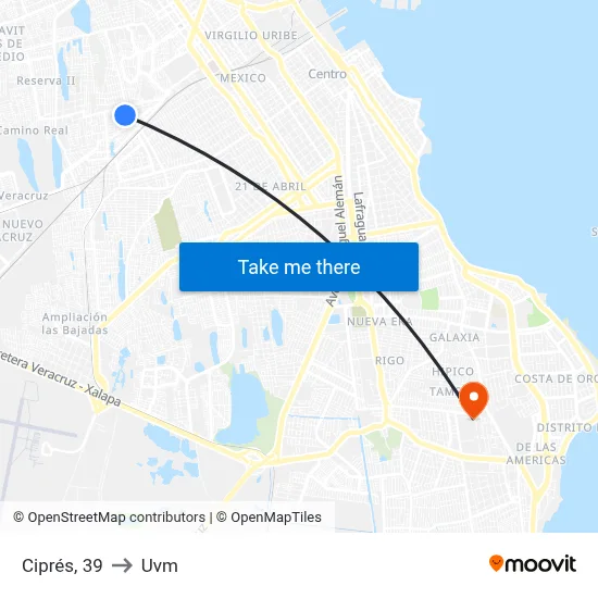 Ciprés, 39 to Uvm map