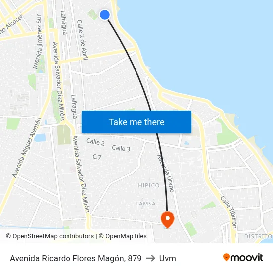Avenida Ricardo Flores Magón, 879 to Uvm map