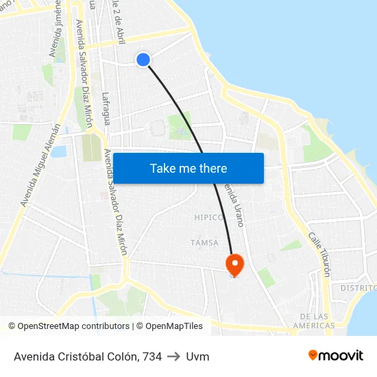 Avenida Cristóbal Colón, 734 to Uvm map
