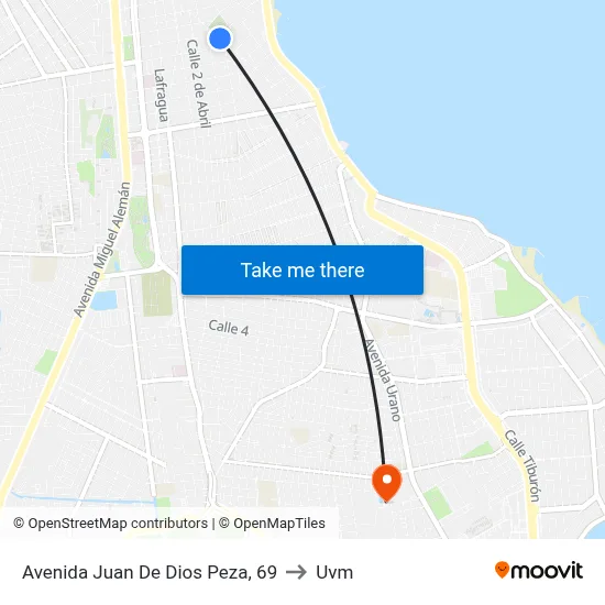 Avenida Juan De Dios Peza, 69 to Uvm map
