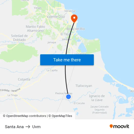 Santa Ana to Uvm map