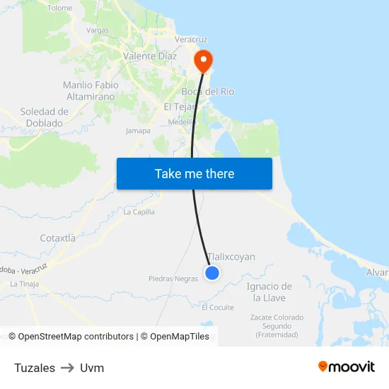 Tuzales to Uvm map