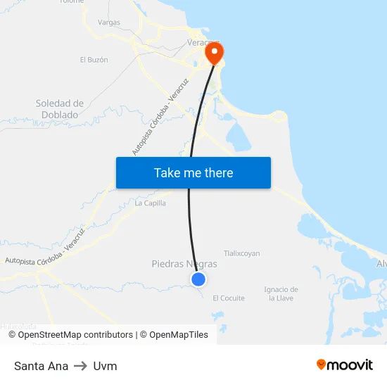 Santa Ana to Uvm map