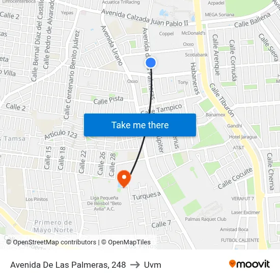 Avenida De Las Palmeras, 248 to Uvm map