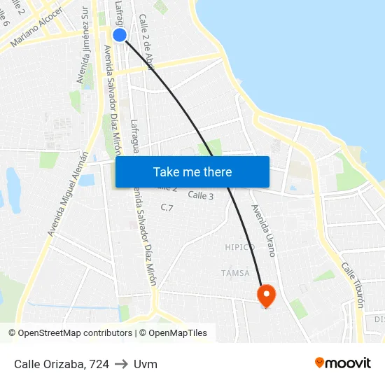 Calle Orizaba, 724 to Uvm map