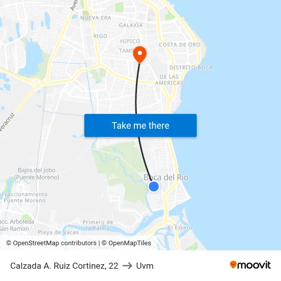 Calzada A. Ruiz Cortinez, 22 to Uvm map