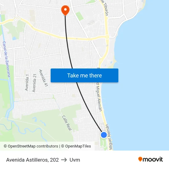 Avenida Astilleros, 202 to Uvm map