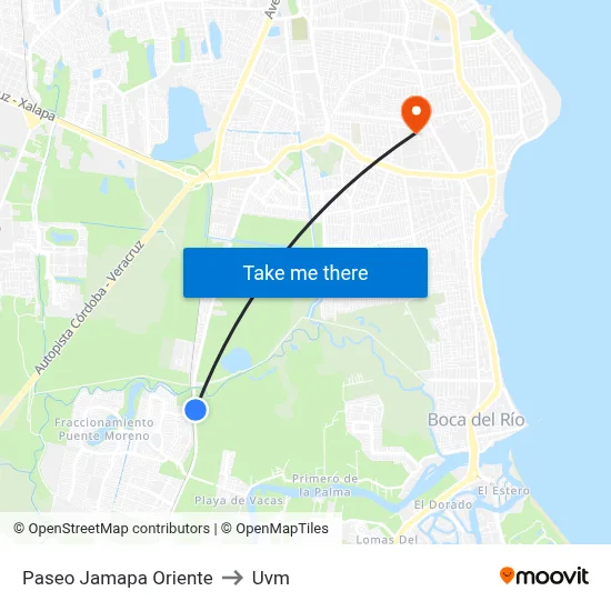 Paseo Jamapa Oriente to Uvm map