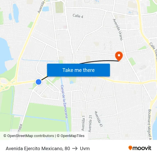 Avenida Ejercito Mexicano, 80 to Uvm map