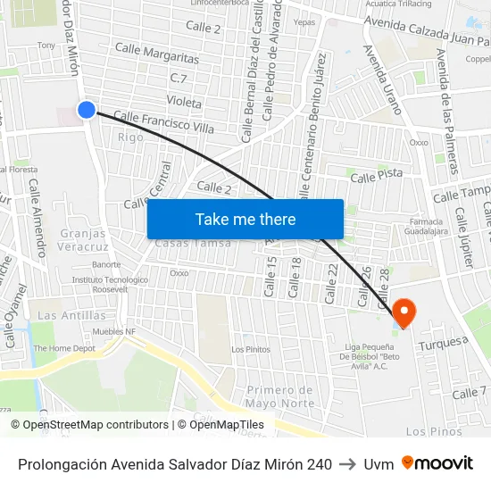 Prolongación Avenida Salvador Díaz Mirón 240 to Uvm map