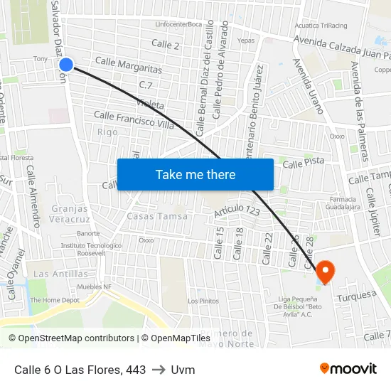 Calle 6 O Las Flores, 443 to Uvm map