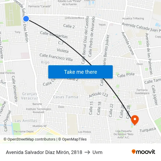 Avenida Salvador Díaz Mirón, 2818 to Uvm map
