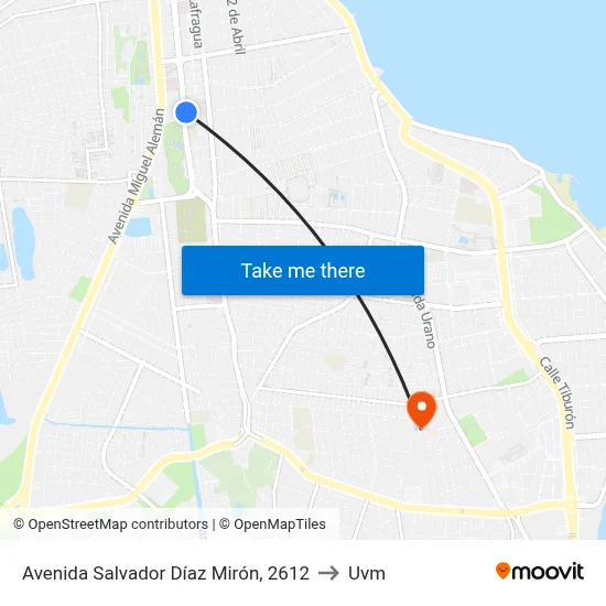 Avenida Salvador Díaz Mirón, 2612 to Uvm map