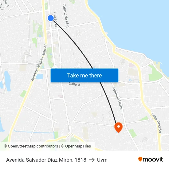 Avenida Salvador Díaz Mirón, 1818 to Uvm map