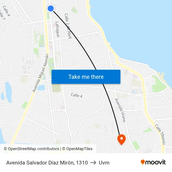 Avenida Salvador Díaz Mirón, 1310 to Uvm map