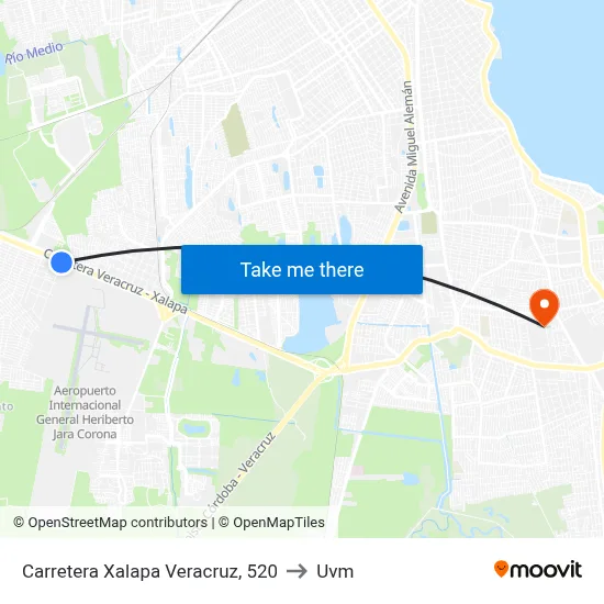 Carretera Xalapa Veracruz, 520 to Uvm map