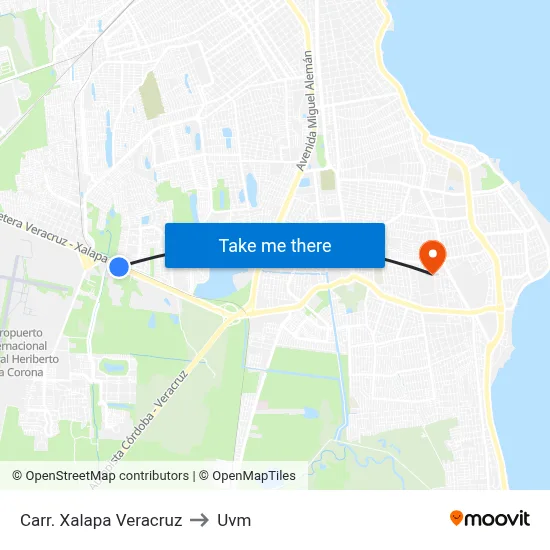 Carr. Xalapa Veracruz to Uvm map