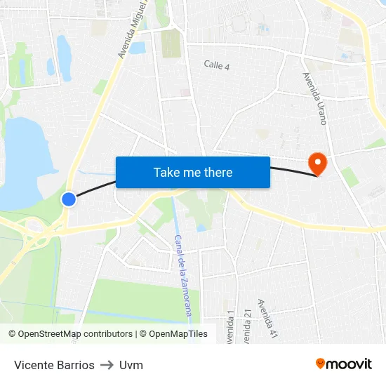 Vicente Barrios to Uvm map