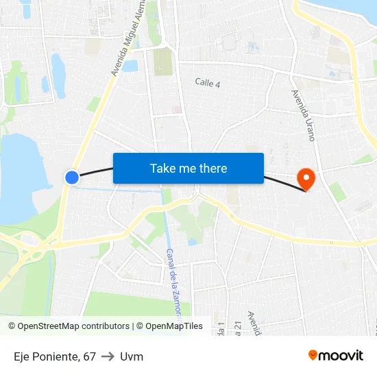 Eje Poniente, 67 to Uvm map