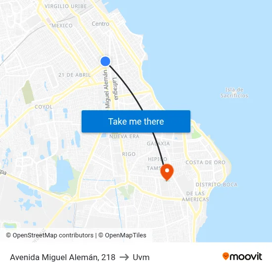 Avenida Miguel Alemán, 218 to Uvm map