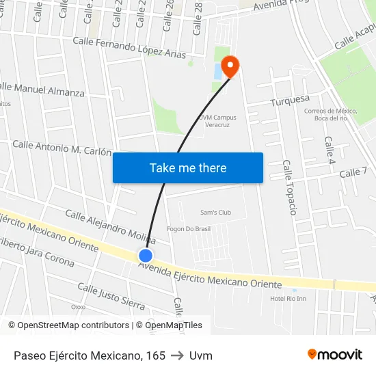 Paseo Ejército Mexicano, 165 to Uvm map