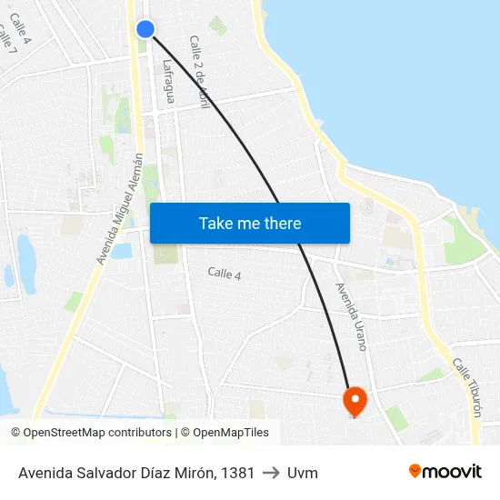 Avenida Salvador Díaz Mirón, 1381 to Uvm map
