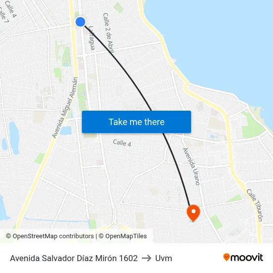 Avenida Salvador Díaz Mirón 1602 to Uvm map