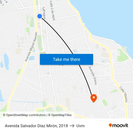 Avenida Salvador Díaz Mirón, 2018 to Uvm map