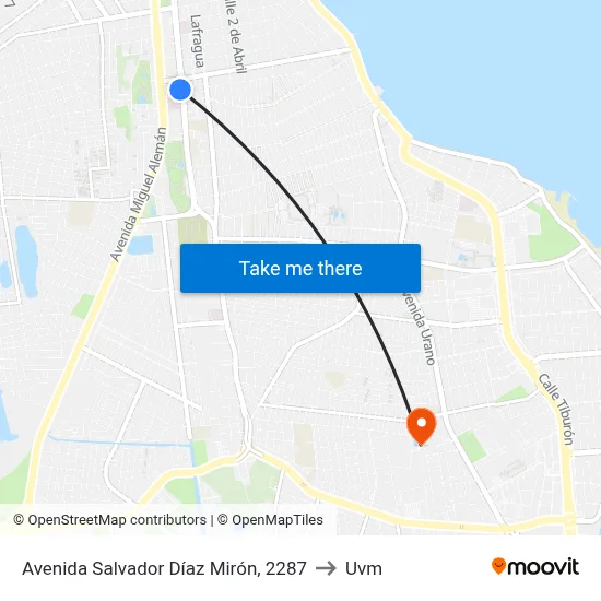 Avenida Salvador Díaz Mirón, 2287 to Uvm map