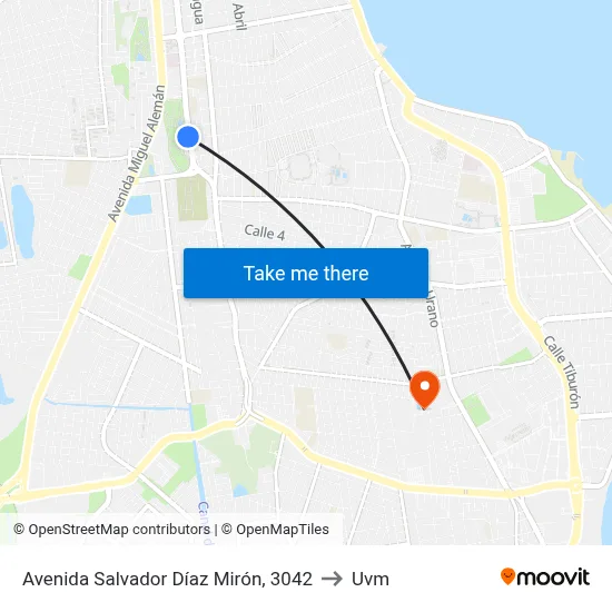 Avenida Salvador Díaz Mirón, 3042 to Uvm map