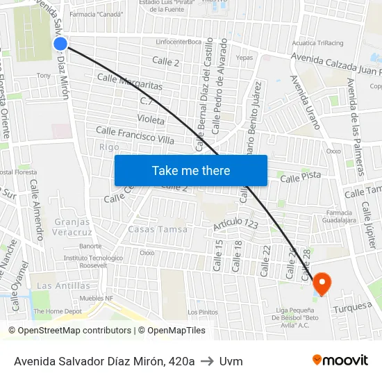 Avenida Salvador Díaz Mirón, 420a to Uvm map