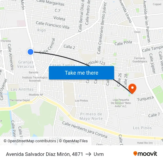 Avenida Salvador Díaz Mirón, 4871 to Uvm map