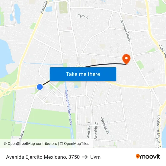 Avenida Ejercito Mexicano, 3750 to Uvm map