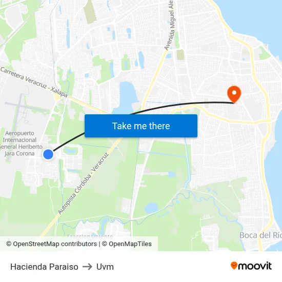 Hacienda Paraiso to Uvm map