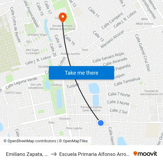 Emiliano Zapata, 170_1 to Escuela Primaria Alfonso Arroyo Flores map