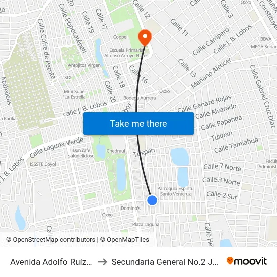 Avenida Adolfo Ruíz Cortines, 294 to Secundaria General No.2 Jaime Torres Bodet map