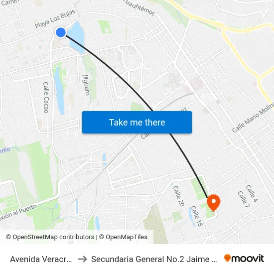Avenida Veracruz, 130 to Secundaria General No.2 Jaime Torres Bodet map