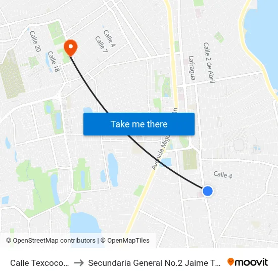 Calle Texcoco, 1135 to Secundaria General No.2 Jaime Torres Bodet map