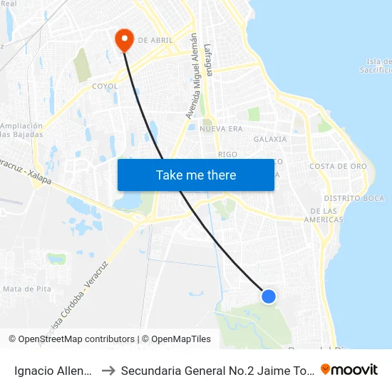 Ignacio Allende, 54 to Secundaria General No.2 Jaime Torres Bodet map