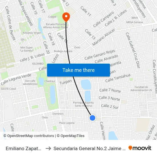 Emiliano Zapata, 170_1 to Secundaria General No.2 Jaime Torres Bodet map