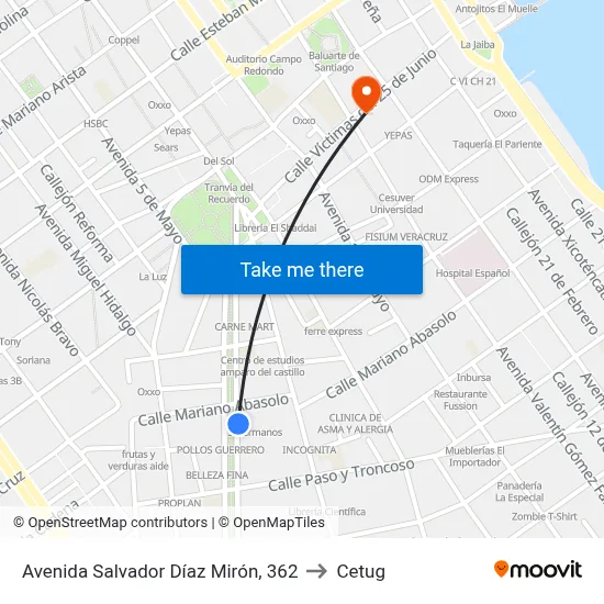 Avenida Salvador Díaz Mirón, 362 to Cetug map