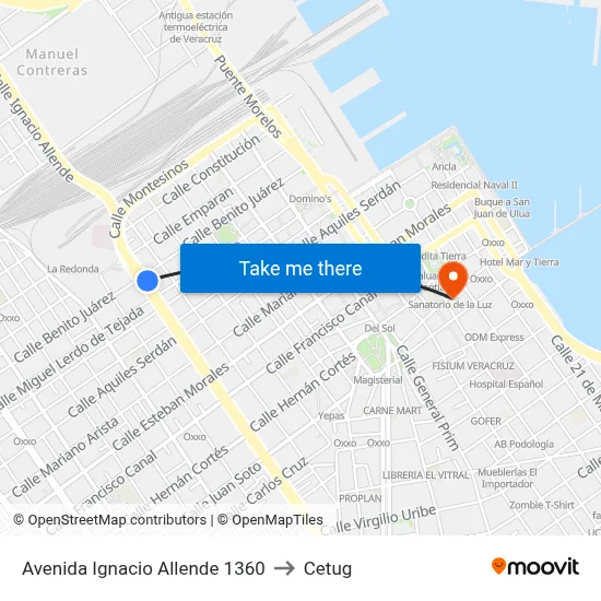 Avenida Ignacio Allende 1360 to Cetug map