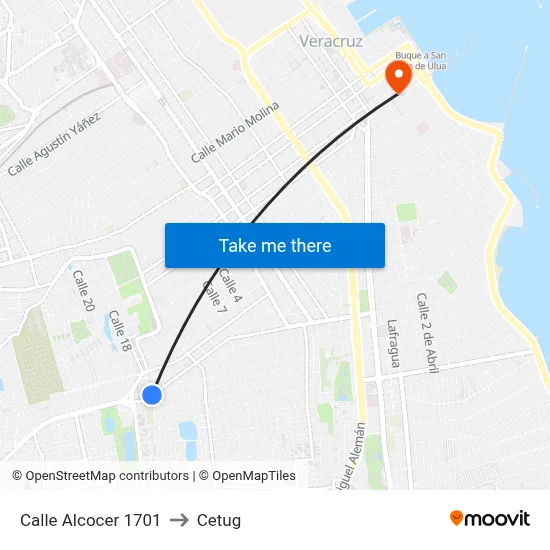 Calle Alcocer 1701 to Cetug map
