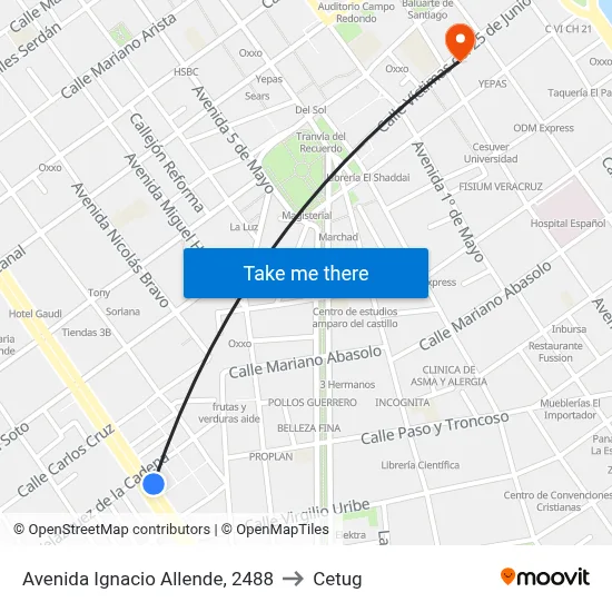 Avenida Ignacio Allende, 2488 to Cetug map